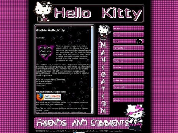 Gothic Hello Kitty. Myspace Layouts / Div Overlay