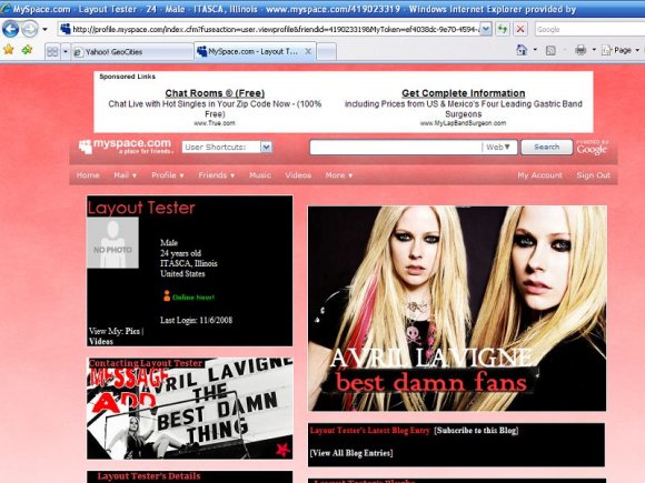 Avril Lavigne Best Damn Fans Myspace Layouts Standard